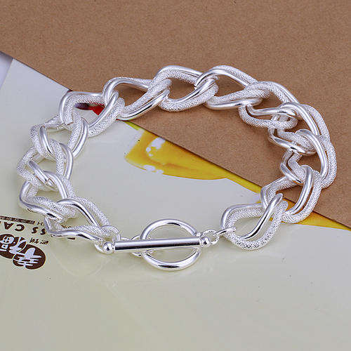 New 925 Sterling silver filled double linked bracelet with frosted detail