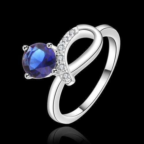 New 925 sterling silver filled Ladies Elegant ring with 1ct blue AAA Genuine Austrian crystal