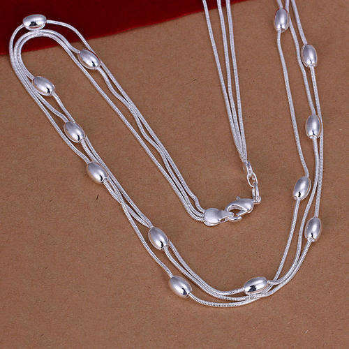 New 925 Sterling silver filled strand Necklace with oval bead design + Option for matching bracelet