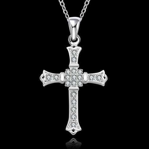 New 925 Sterling silver filled Cross pendant lined with AAA genuine crystals + FREE chain included