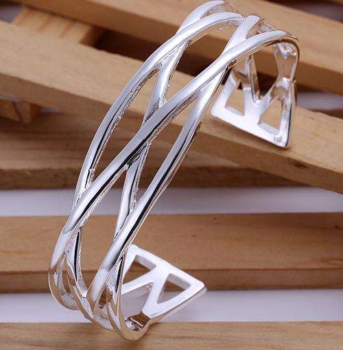 New 925 Sterling silver filled 17mm wide ladies cuff bangle with crossover detail