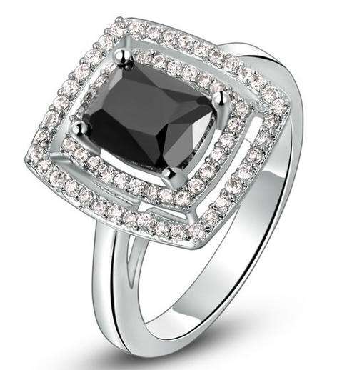 Triple platinum plated ring with black AAA Swiss CZ