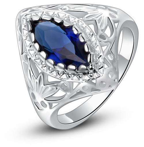 Triple platinum plated ring with blue AAA Swiss CZ