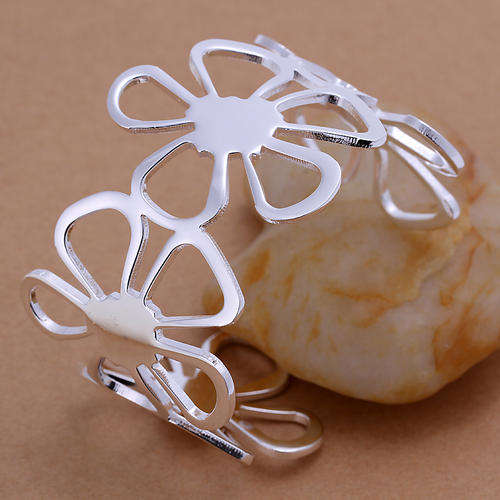 New 925 Sterling silver filled stamped Ladies adjustable Flower cuff bangle