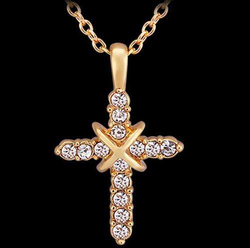New 18K RGP dainty ladies cross pendant with AAA top quality crystals and FREE chain included