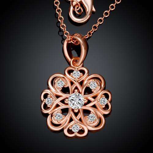 New 18k RGP in rose gold, Ladies dainty fine detail design pendant with AAA crystals and FREE chain