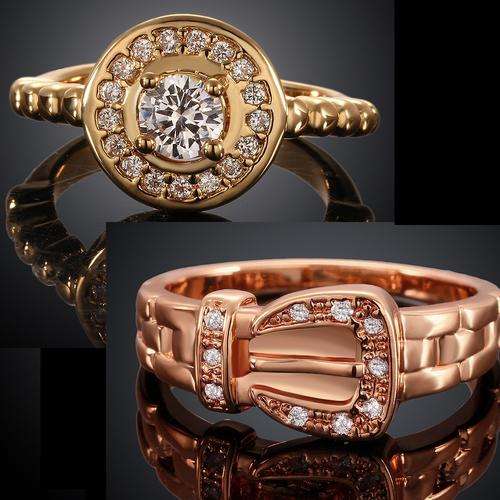 Crazy 2 for 1 special, 2 x Ladies 18K RGP rings with detail work and Genuine Austrian Crystals