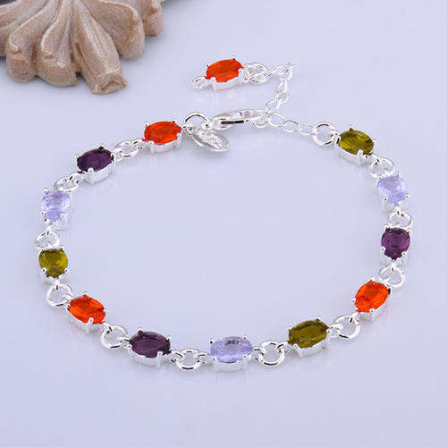 New 925 Sterling silver filled Multi colored link bracelet with AAA genuine Austrian crystals