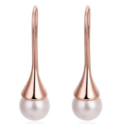 New 18KRGP Ladies water drop style earrings with shell pearl detail