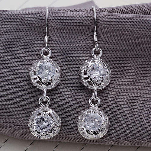 New 925 Sterling silver filled double semi ball design earrings with AAA crystal detail