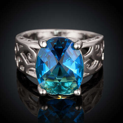 New 24K RGP Chunky style ring with 6ct large topaz style Austrian Crystal. Engagement style.