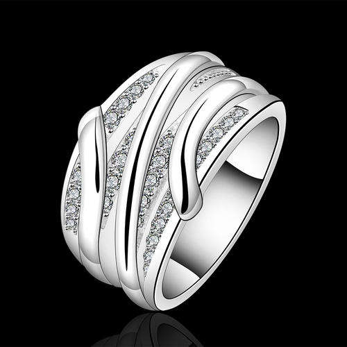 New 24K RGP Ladies engagement style ring with wave design and AAA genuine Austrian crystals