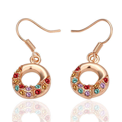 Ladies dangle earrings in 18K RGP yellow gold with colored AAA genuine Austrian crystals