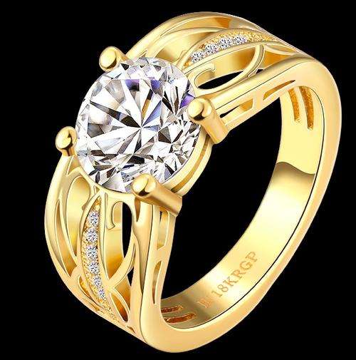 New 18K RGP yellow gold ladies Engagement style ring with 2ct AAA genuine Austrian crystal