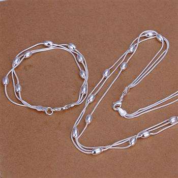 New 925 Sterling silver filled strand Necklace + Matching bracelet set with oval bead design