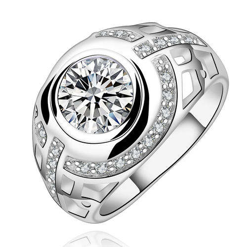 New 925 Sterling Silver filled Chunky ladies engagement style ring Adorned with Austrian Crystals
