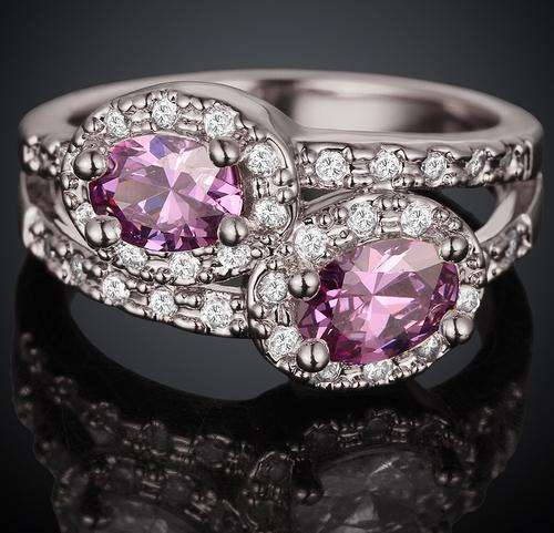 New 18K RGP ladies Engagement style ring with amethyst Purple Genuine Crystals and accent stones