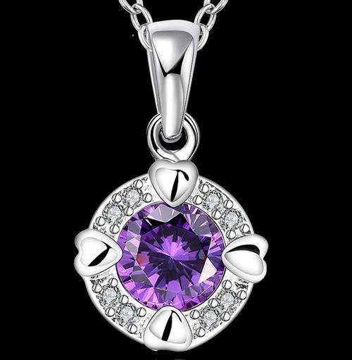 New 925 Sterling silver filled Ladies pendant with purple Amethyst style AAA Genuine crystal