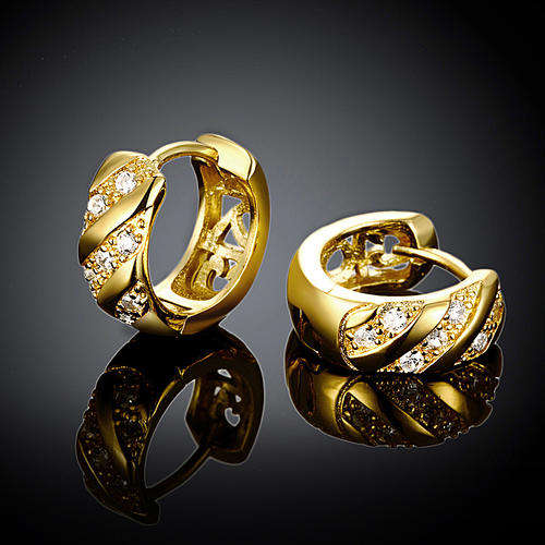18K RGP ladies sleeper hoop earrings with AAA Genuine crystal detail