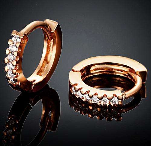 New 18K RGP in rose gold ladies small 9mm sleeper earrings with Genuine crystal detail