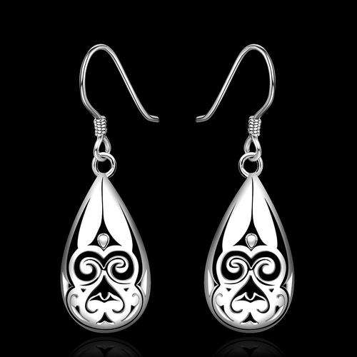 New 925 Sterling Silver filled water drop design dangle earrings with filigree detail