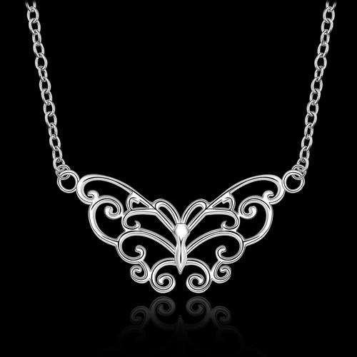 New 925 Sterling Silver filled butterfly design necklace with filigree detail