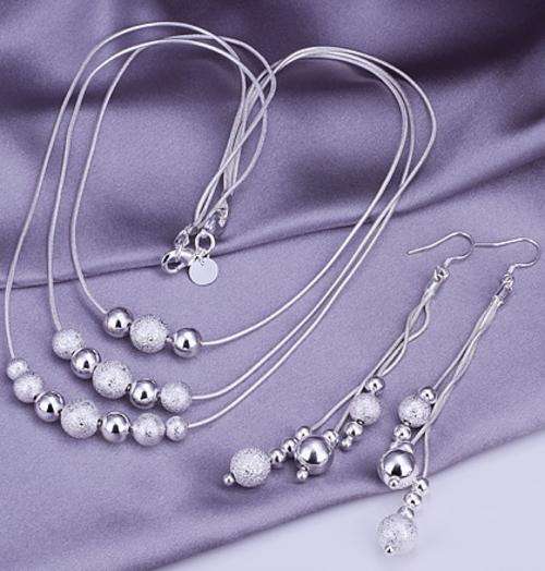 New 925 Sterling silver filled 3 tier necklace and earring set
