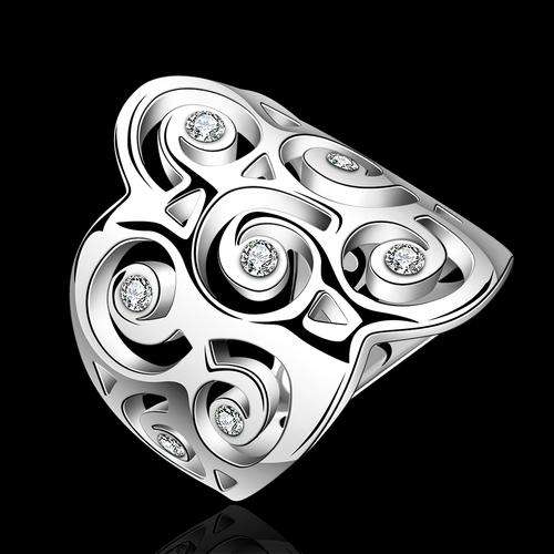 New 925 Sterling silver filled Chunky filigree design ring with AAA genuine crystals