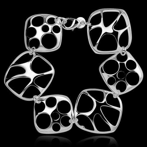 New 925 Sterling silver filled ladies chunky square link bracelet with filigree detail