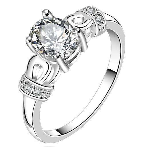 New 925 Sterling Silver filled ladies engagement style ring with AAA genuine crystals