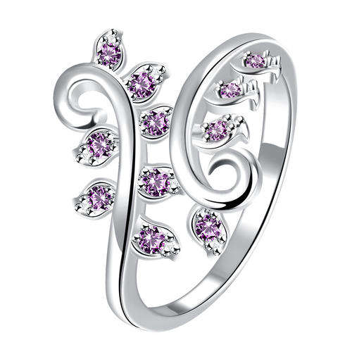 New, 925 Sterling silver filled Branch style ring with purple AAA genuine Austrian crystals