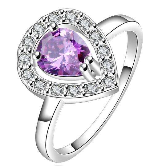 New, 925 Sterling silver filled ladies engagement style ring with purple AAA genuine crystals