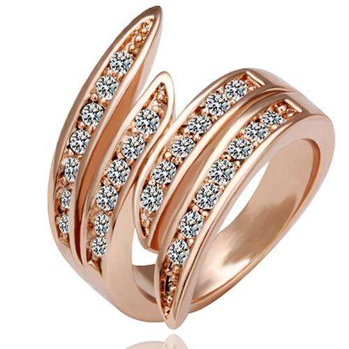 18K RGP in rose gold, Angel wing design ring with Genuine AAA crystals