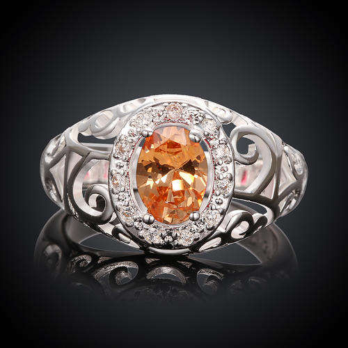 925 Sterling silver filled Chunky ladies filigree design ring with citrine color AAA crystal