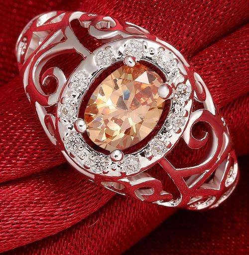 925 Sterling silver filled Chunky ladies filigree design ring with citrine color AAA crystal