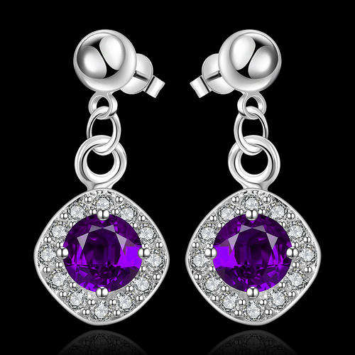 New 925 Sterling silver filled Ladies dangle earrings with purple AAA Genuine Austrian crystals