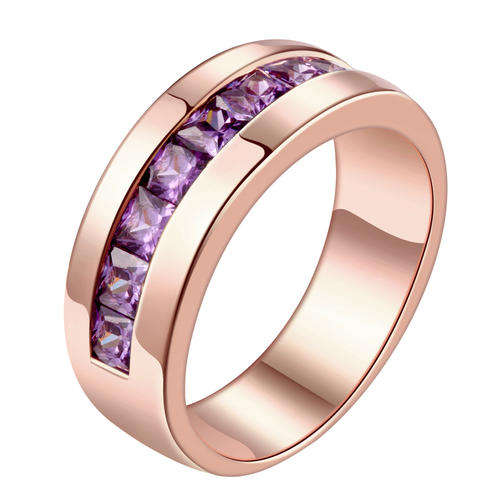 18K RGP in rose gold, Stunning ladies ring adorned with purple AAA channel set crystals