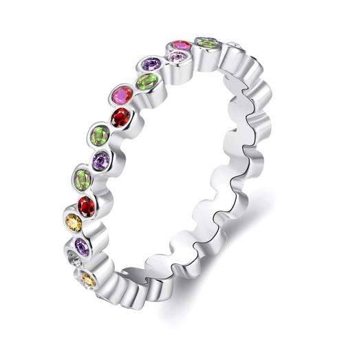 18K RGP in white gold, Ladies Summer ring adorned with AAA colored crystals