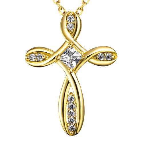 New 18K RGP in yellow gold, Cross pendant with AAA top grade Austrian crystals
