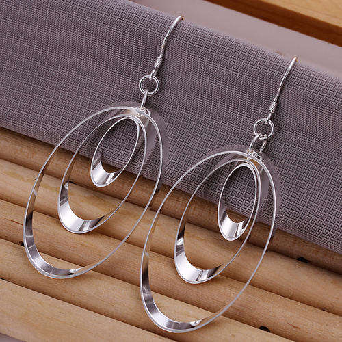 New 925 Sterling silver filled ladies 3 tier oval dangle earrings