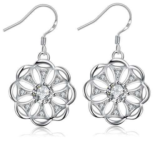 New 925 Sterling silver filled ladies circle dangle earrings with symetry and AAA crystal detail