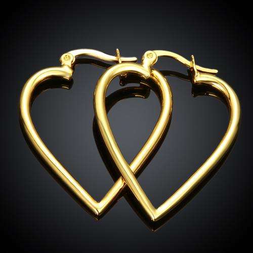 New 18K RGP in yellow gold, Ladies heart style hoop earrings