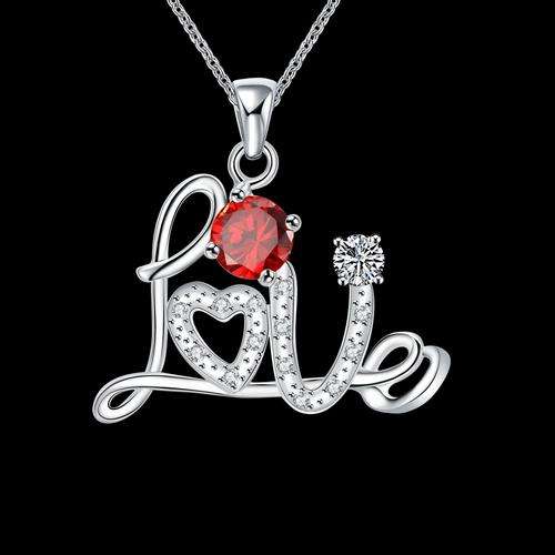 925 Sterling silver filled Ladies Love style pendant with garnet style Genuine Crystal + FREE chain