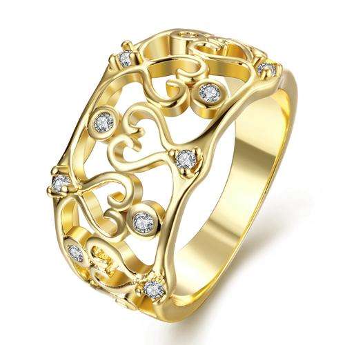 New 18K RGP in yellow gold, Ladies filigree design ring with AAA Zircon Crystals