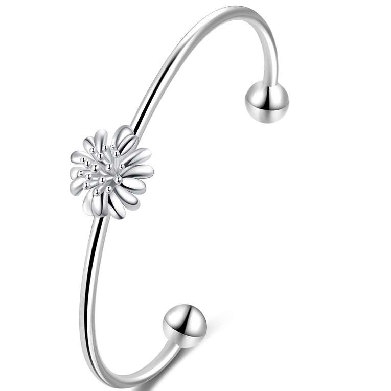 New 925 Sterling silver filled Elegant ladies cuff bangle with flower design detail