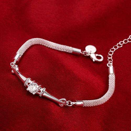 New 925 sterling silver filled ladies crystal detail bracelet with mesh design