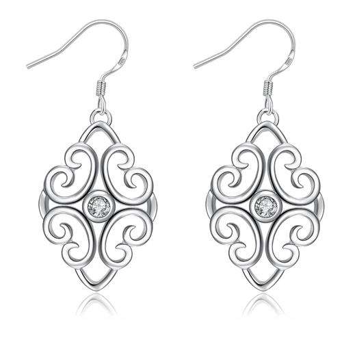 New 925 Sterling silver filled ladies filigree design dangle earrings with crystal detail