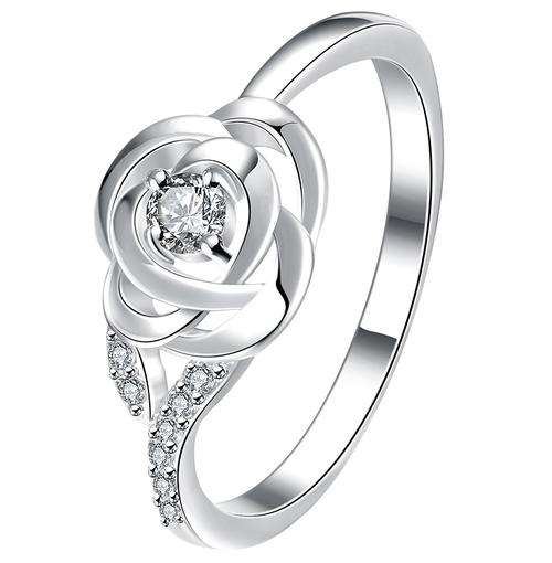 New 925 Sterling Silver filled ladies twirl \ flower design ring with AAA Genuine crystals