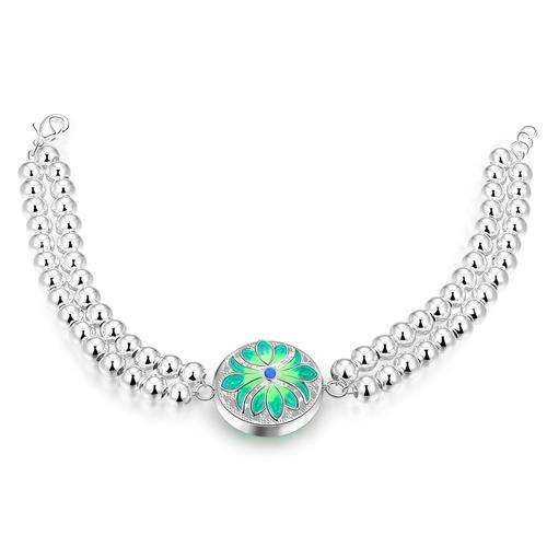 New 925 Sterling silver filled Double band design bracelet with flower detail