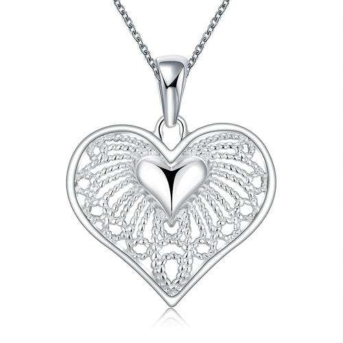 New 925 Sterling silver filled Ladies heart design pendant with filigree detail and Free chain